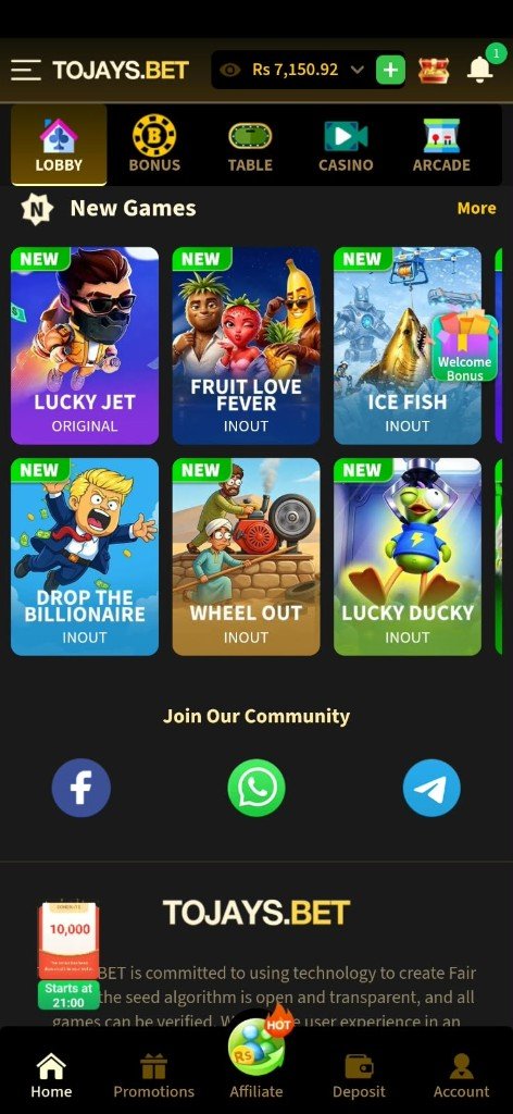 2jbet game lobby with Lucky Jet, Fruit Love Fever, Ice Fish, and casino tabs