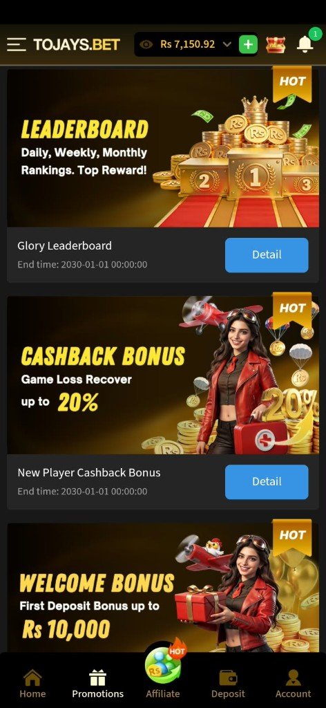 2jbet promotions screen with a glory leaderboard, cashback bonus, and welcome bonus